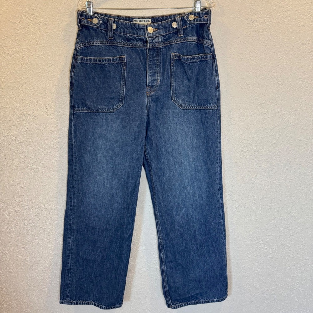 Free People We The Free Blue Denim High Rise Palmer Wide leg Jeans Size 30
